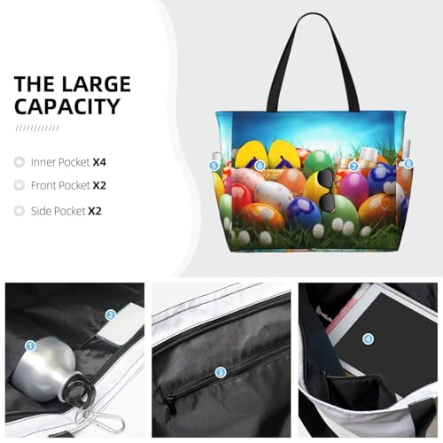 Beach Bag for Women Colorful Guitars Beach Tote Bag Foldable Pool Bags with Zipper Gym Bags3