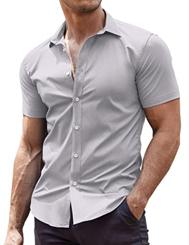 Chemise homme manches courtes sans plis | Confort gris clair XL