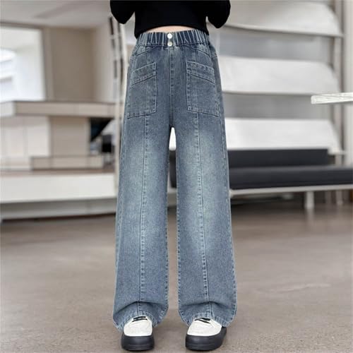 Baggy Denim Pants for Girls Wide Leg Elastic High Waisted Casual Jeans Kids Fall Straight Leg Trousers with Poket2