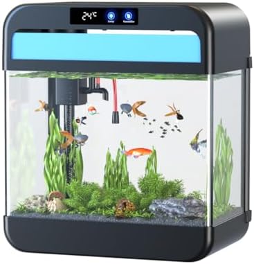 Fish Tank Aquarium 2.2 Gallon Fish Bowl with Humidifier 7 Color A...