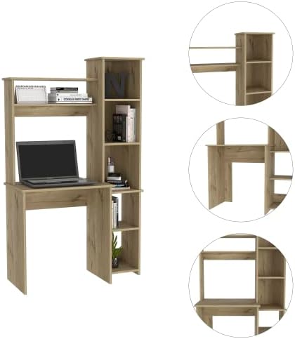 Miniatura 10 de Escritorio para computadora con estantería, escritorio de madera para adolescentes, escritorio para estudiantes, escritorio, laptop, oficina en casa