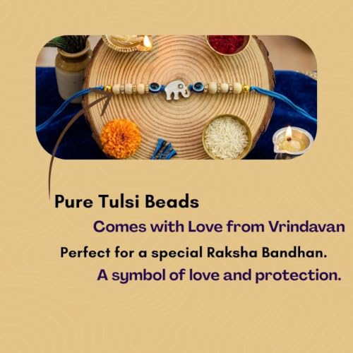 Image of Original Tulsi Rakhi for Brother | Handmade Natural Tulsi Beads Rakhi | Sacred Raksha Bandhan Rakhis for Boys | Traditional Spiritual Rakhi Gift