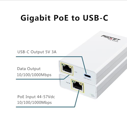 Adaptador Divisor PoE PROCET para Raspberry Pi 4 Model B, 15 W USB-C con Ethernet Gigabit, compatible con IEEE 802.3at miniatura 2