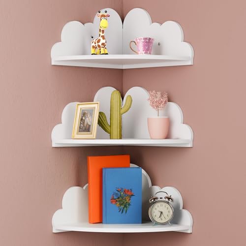 Solid Wood Cloud Floating Corner Shelves for Nursery, Set of 3 Cl...