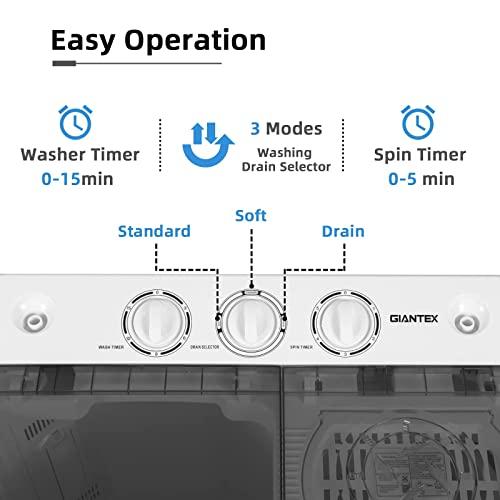 Mayjooy Portable Washing Machine, 22Lbs Capacity Washer And Dryer Combo W/3 Control Knobs & Built-In Drain Pump, Semi-Automatic Compact Laundry Washer W/Twin Tub For Rv/Dorm/Apt (Grey) #TOP5