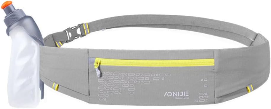 AONIJIE Running Belt, Adjustable Fanny and Waist Pack with 3 Quick Access Pockets, 63g Lightweight Workout Pouch, Night Reflection, Ideal for Running Walking Fitness (Yellow with 250ml Flask)