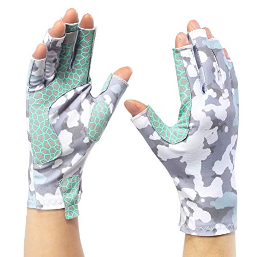 SAVIOR HEAT Fishing Gloves Ice - Sun Gloves Men Women Fingerless UPF50+ ,Grip Lightweight UV Protection Gloves for Rowing,Kayaking,Photography,Cycling,Hiking