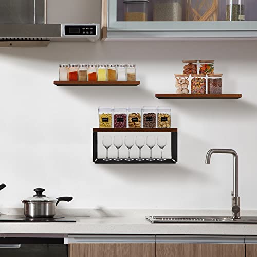 Giotorent Floating Shelves Wall Mounted Set Of 3, Wood Bathroom Shelves Over Toilet With Paper Storage Basket,Wood Wall Shelves For Wall Decor, Bathroom, Bedroom, Living Room,Rustic Brown #TOP1