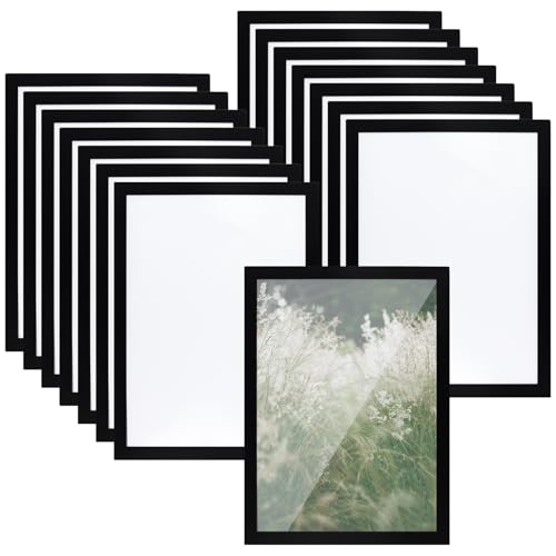 SINJEUN 15 Pcs A4 Magnetic Frame, Self Adhesive Magnetic Picture Frame for Wall Door, Holds Documents, Pictures Posters, Black