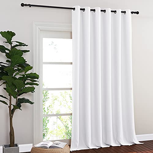 NICETOWN Sliding Door Curtain Window Treatment, Energy Smart Thermal Insulated Extra Wide Solid Blackout Curtains/Drapes for Patio Door/Porch (Pure White, 1 PC, W80 x L108)