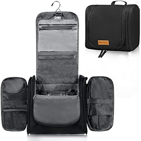 MULISOFT Toiletry Bag for Women and Men, Water-resistant Travel Makeup Bag with Hanging Hook, Compact Travel Toiletry Organizer Bag, Makeup Organizer Bag for Cosmetics, Dopp Kit Shaving Bag, Black Cover