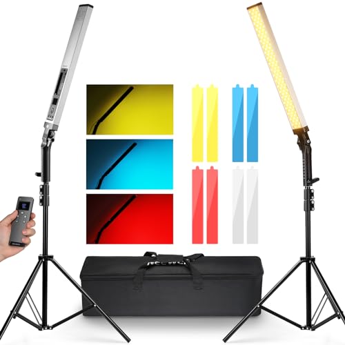 Image of NEEWER Upgraded LED Video Light Stick & 2.4G Remote Kit, 2 Pack Handheld Dimmable 3200K~5600K CRI97+ Video Lighting with Stands /Filters /Bag for YouTube Video Recording Photography Gaming, BH20B Silver