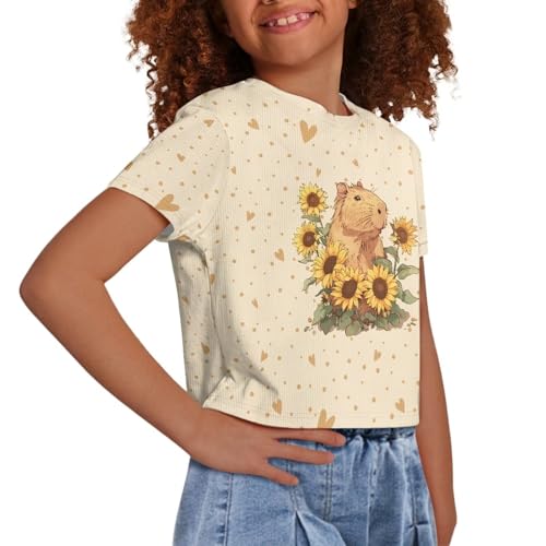 Image of Girls Crop Tees Crew Neck Casual Short Sleeve T Shirts Kids Loose Soft Comfortable Tees Blouses Shirt for Little Girl