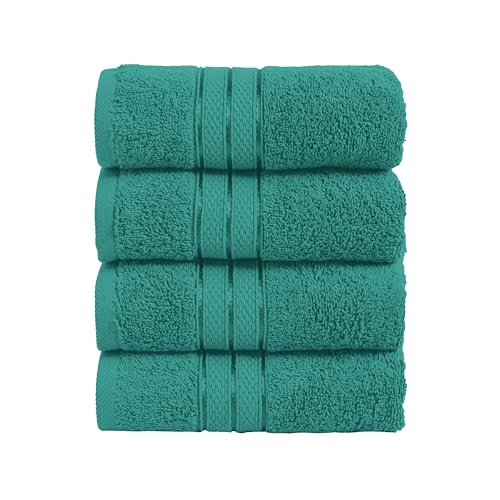 Image of Elegant Comfort Three Line Popcorn Towel Set for Bathroom 16 x 28 inches, Premium Hotel Quality 4-Pack Hand Towels, 100% Turkish Cotton, Soft and Durable, Quick Dry and Highly Absorbent, Teal Blue