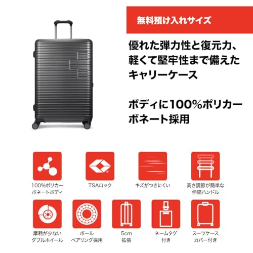 スイスミリタリー スーツケース MOTIVAN 75cm 99L LLサイズ 無料預入 5cm拡張 カーボングレー