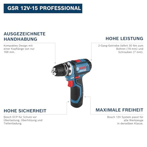 Bosch Professional 12V System Akku Bohrschrauber GSR 12V-15 (ohne Akku/ Ladegerät)