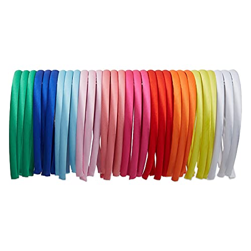 Satin Covered Headband - 60-Pack 10mm Head Band, Hard Headband, Fabric Headband, Hair Accessories for Girl Women Teen Favor, for DIY Craft Art, Accessory Making, 10 Colors, 4.5 x 5.25 x 0.39 Inches