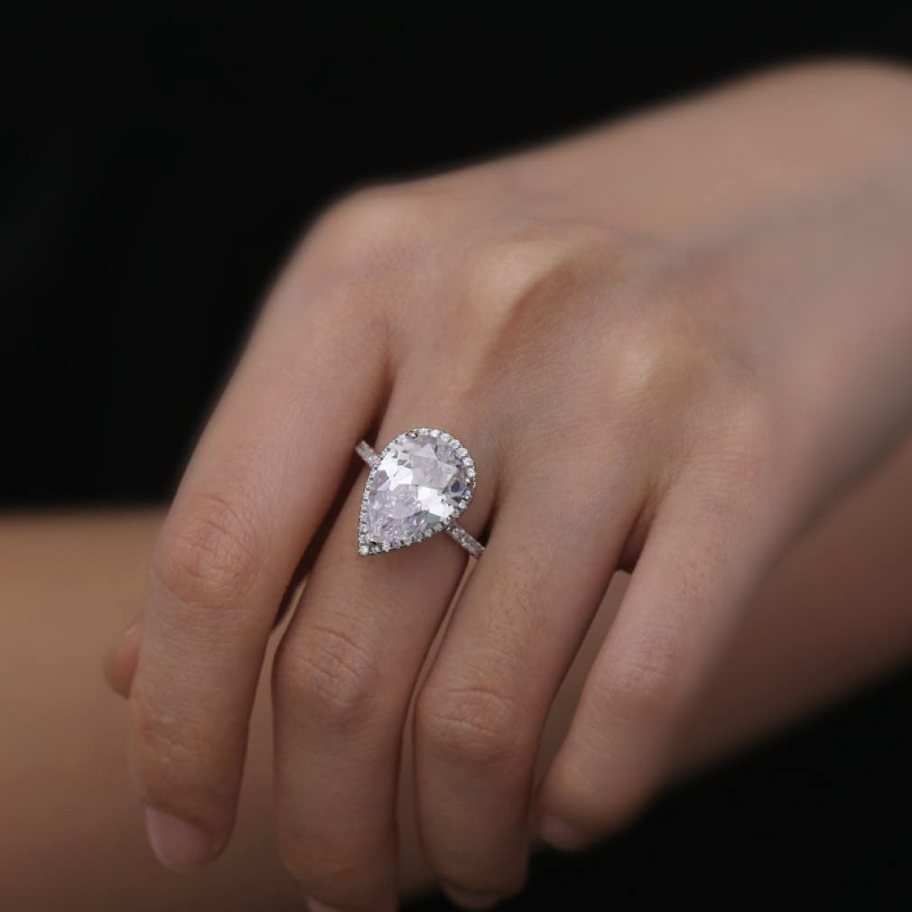 Anelli con Diamanti in Carbonio con Goccia d'Acqua in Argento Sterling 925 da 9 * 14 mm per Regali di Gioielli da Sposa Scintillanti da Donna