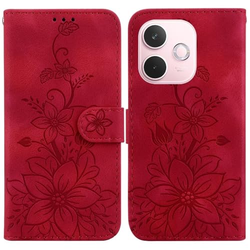 Étui Oppo A78 5G et A58 5G rouge housse portefeuille en cuir à rabat