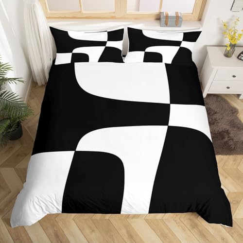 Housse de couette style moderne et simple Manfei parure patchwork noire et blanche - 2