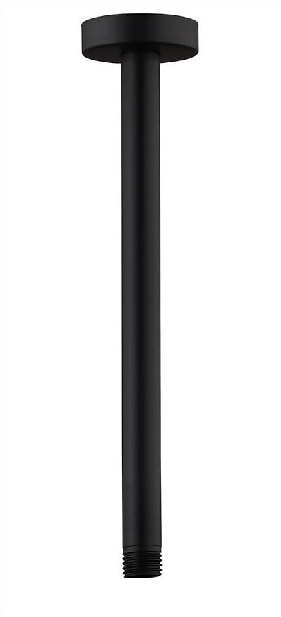 Ceiling Mount Shower Arm with Flange for Rain Shower Head,Stainless steel Straight Arm for Fixed Shower Head,12 Inch Matte Black