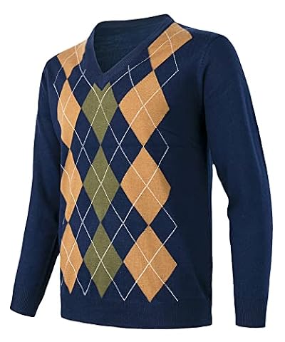 Oralidera Męskie swetry z dekoltem w serek Argyle styl dzianinowy sweter z długim rękawem na co dzień mieszanka wełny dzianinowy sweter slim fit sweter, NIEBIESKI, L
