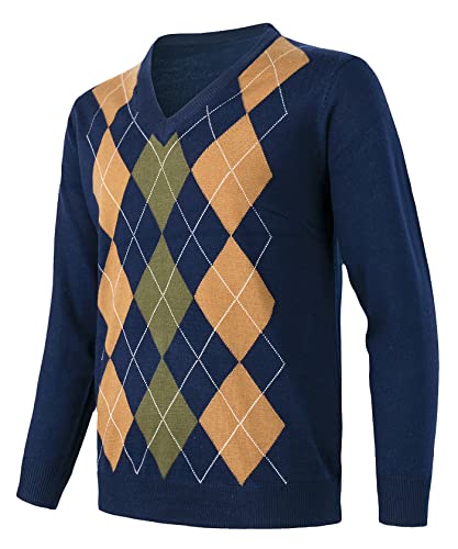Oralidera Męskie swetry z dekoltem w serek Argyle styl dzianinowy sweter z długim rękawem na co dzień mieszanka wełny dzianinowy sweter slim fit sweter, NIEBIESKI, L