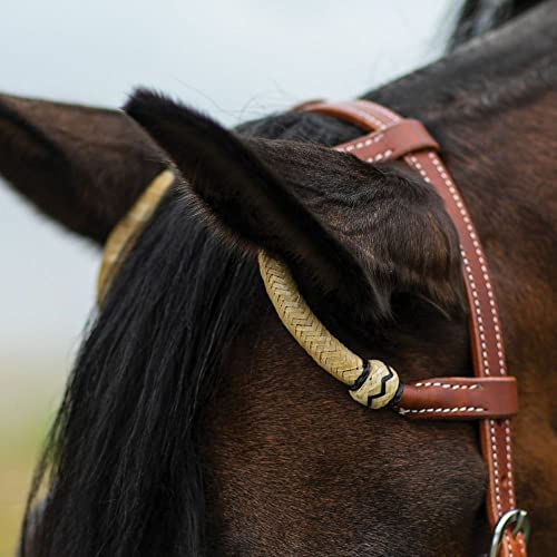 Schneiders Double S Harness Leather Two Ear Headstall with Rawhide | Durable Horse Bridle | Premium Harness Leather | Rawhide Accents | Adjustable Fit | Color Light Oil | Size Full Size