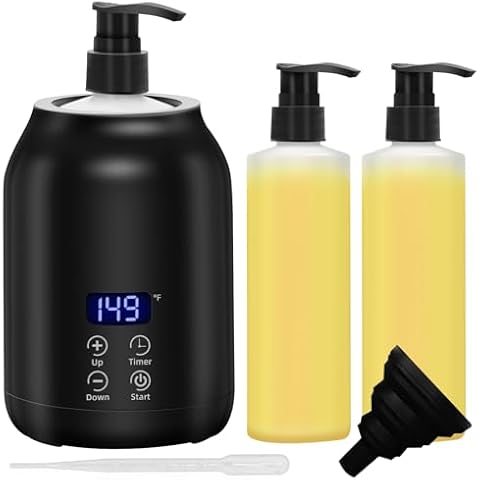 Massage Oil Warmer, Yofuly Electric Massage Oil Digital Heater with Two Oil Bottles, Portable Body Lotion Warmer Cream Heated Dispenser for SPA, Salon and Home Use, Black Cover