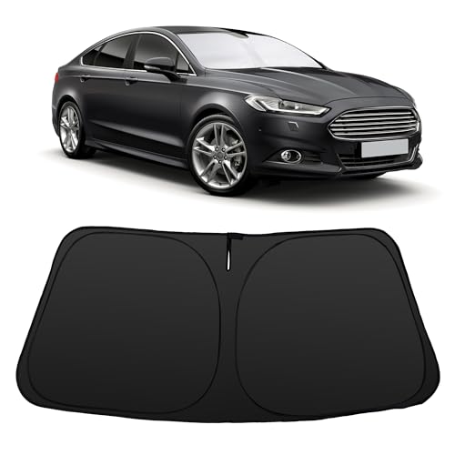 Image of Windshield Sun Shade for Visor Protector Custom Fit 2013-2021 Ford Fusion | Foldable, Full covered for windshield, Block UV Rays, Heat Reduction, Easy to install, Keeps Car Cooler
