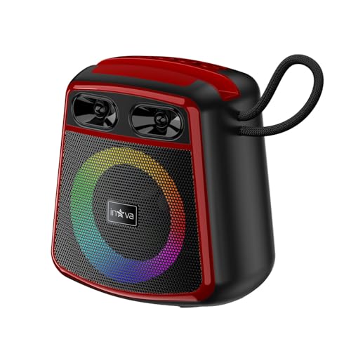 INAVA Caixa de Som Portátil à Prova d'Água IPX6 com Luzes LED, 15h de Bateria, Som Stereo 360°, TWS/FM/USB/TF, Ideal para Praia, Festas e Viagens (vermelho)