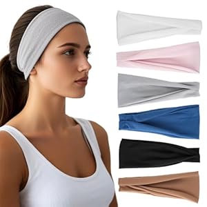 Headbands for Women – 6 Pack Wide Elastic Hair Bands | Stretchy Sweatbands Hair Bands | Soft Sports Thin Head Bands | Non-Slip Accessories Bands for Fashion, Washing Face, Workouts, Yoga, Daily Use