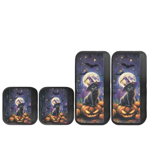 Image of Dreaweet Halloween Black Cat Witch Pumpkin Print Refrigerator Handle Covers