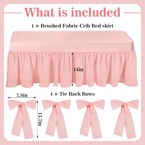 Image of Smoothnovelty Pink Crib Bed Skirts with 4 Large Cot Bow 28 inch x 52 inch, 14 inch Drop