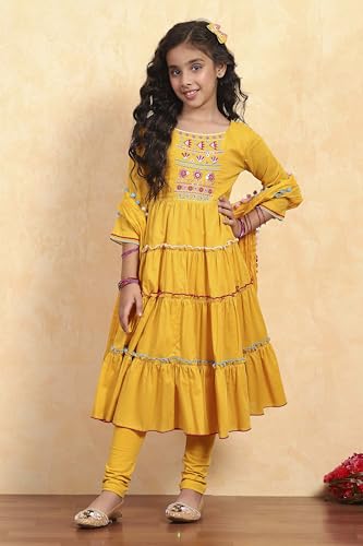 Image of Biba Girls 3 /4 Sleeve 100% Cotton Round Neck Kurta Set