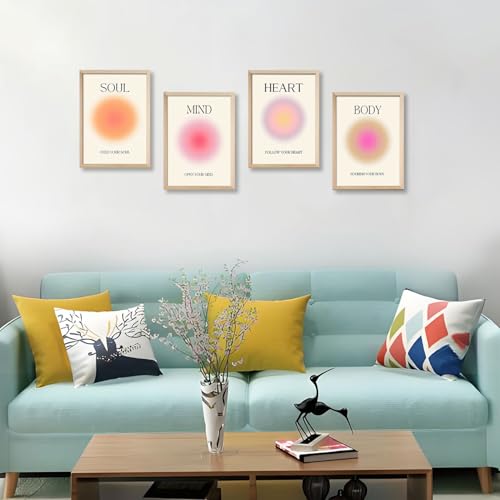 Image of Framed 4 colorful abstract halo posters angel number positive energy inspirational language inspirational wall art bedroom girls room pink decoration living room bedroom apartment hotel The Modern Concise Style dormitory 12x16inchX4