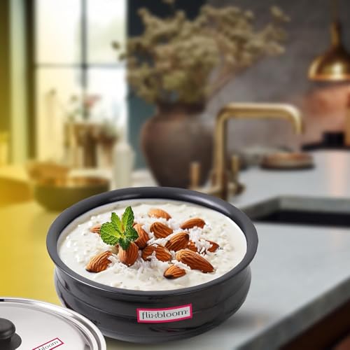 Image of Pro 1 Litre Hard Anodised Induction Base Cookware /LPG Friendly | Virgin Food Grade Cook & Serve Uruli /Urli for Cooking | Kitchen Utensils | with Lid (1 LTR, Uruli /Urli with Lid)