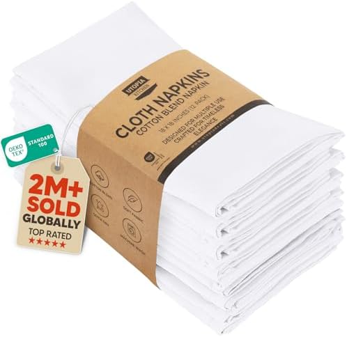 Utopia Kitchen White Cloth Napkins [12 Pack, 18x18 Inch] Absorben...