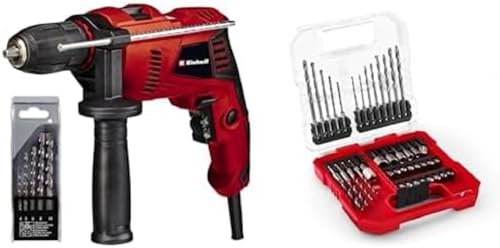 Einhell Schlagbohrmaschine TE-ID 500 E (Schnellspann-Bohrfutter, Drehzahlvorwahl, Metall-Getriebe, stufenlos einstellbarer Bohrtiefenanschlag, inkl. 5 Steinbohrern, inkl. Bit- und Bohrer-Set)