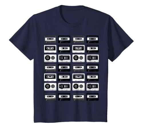 Cassette Tapes Audio Mixtapes 1980s Music Radio DJ T-Shirt, Youth, Navy Blue, Small