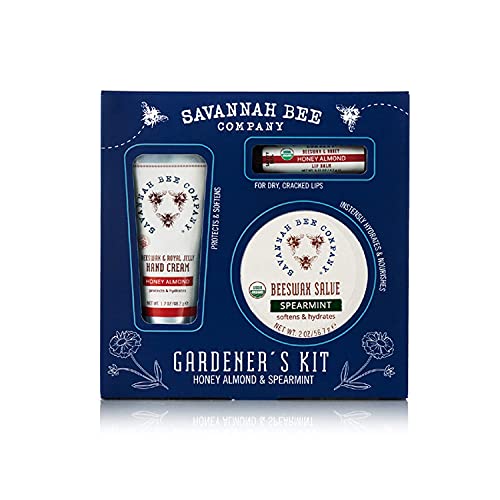 Hand Cream, Lip Balm and Beeswax Salve Kit - Gardener's Kit by Savannah Bee - Includes Royal Jelly Hand Cream, Beeswax Honey Lip Balm & Salve - Infused With Beeswax, Propolis and Honey - Protects, Nourishes, Softens and Hydrates Skin (Honey Almon