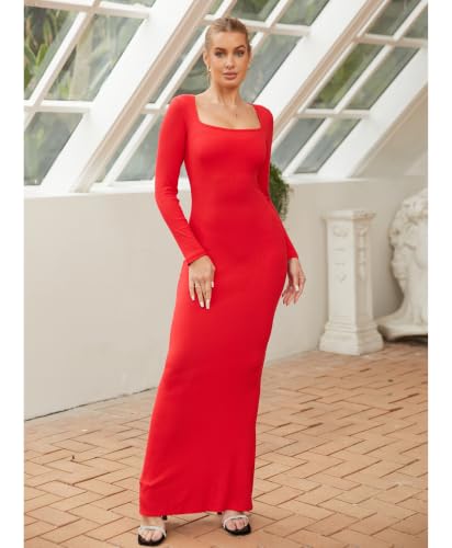 Image of Popilush Long Sleeve Formal Dress with Built in Shapewear Bra Maxi Dress