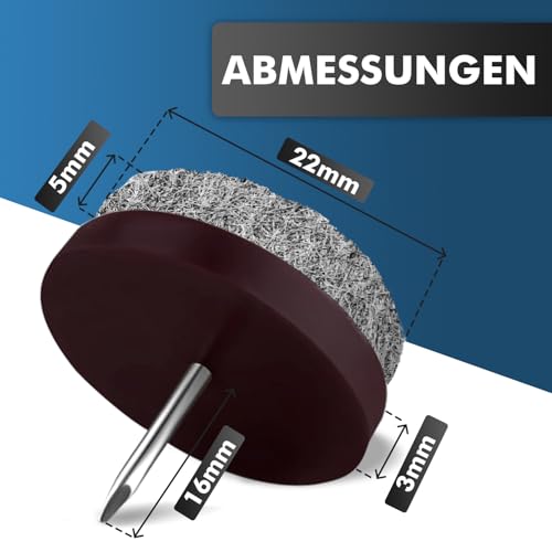 shinfly 24 Stück Filzgleiter für Stühle - Ø 22mm Stuhl Filzgleiter Nagel Möbelgleiter mit 4mm Dicke - Filz Stuhlgleiter für Möbel Böden