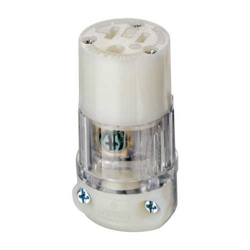 Leviton 20 Amp, 125 Volt, Connector, Straight Blade, Grounding Power Light, Hospital Grade, 8319-PLC, Transparent
