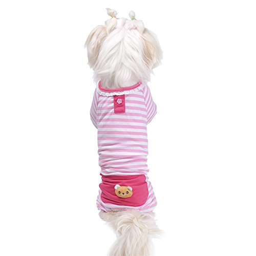 Pet Dog Pajamas Soft Cotton Shirt Jumpsuit Cute Overall Doggy Cat Strip Clothes Comfortable Apparel for Play Sleep Medium