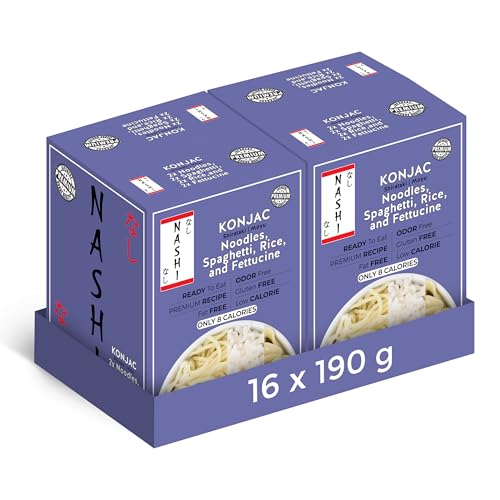 Nashi Konjac Shirataki Mix Pack 190g (Pack of 16) | Noodles, Spaghetti, Rice & Fettuccine, Low Calorie (8 Cal), Fat Free & Odor Free Konjac Pasta, Keto, Glucomannan, Vegan & Gluten Free, High Fibre