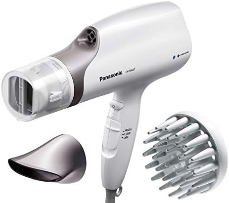 Panasonic Nanoe Salon Hair Dryer with Oscillating QuickDry Nozzle, Blow Dryer with Diffuser and Concentrator Attachments, 3 Speed Heat Settings, EH-NA67-W, White