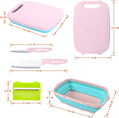 Ajh3 Essentials 9-In-1 Collapsible Cutting Board With Colander And Prep Tub: The Ultimate Meal Prep Station For Any Occasion (Pink/Blue) #TOP2