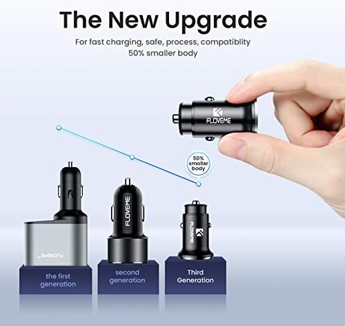 FLOVEME Car Charger Adaptor, 36W/6A QC 3.0 Dual Port USB Car Charger, All Metal Mini Flush Cigarette Lighter USB Adapter 12V in Car Phone Charging
