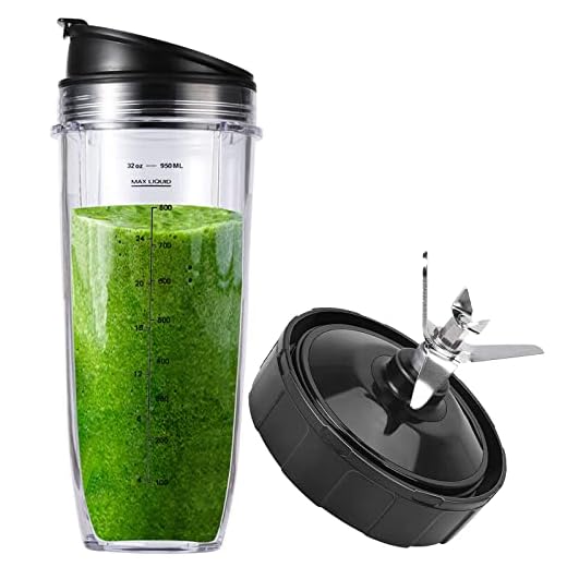 URSUMER Ninja Blender Replacement Parts - 32OZ Ninja Blender Cups and 7 Fins Blade, Nutri Ninja Blender Parts Ninja Bullet Blender Cups for Auto iQ BL682-30 BL642-30 BL450-30 BL482-30 BL687CO-30 ect.